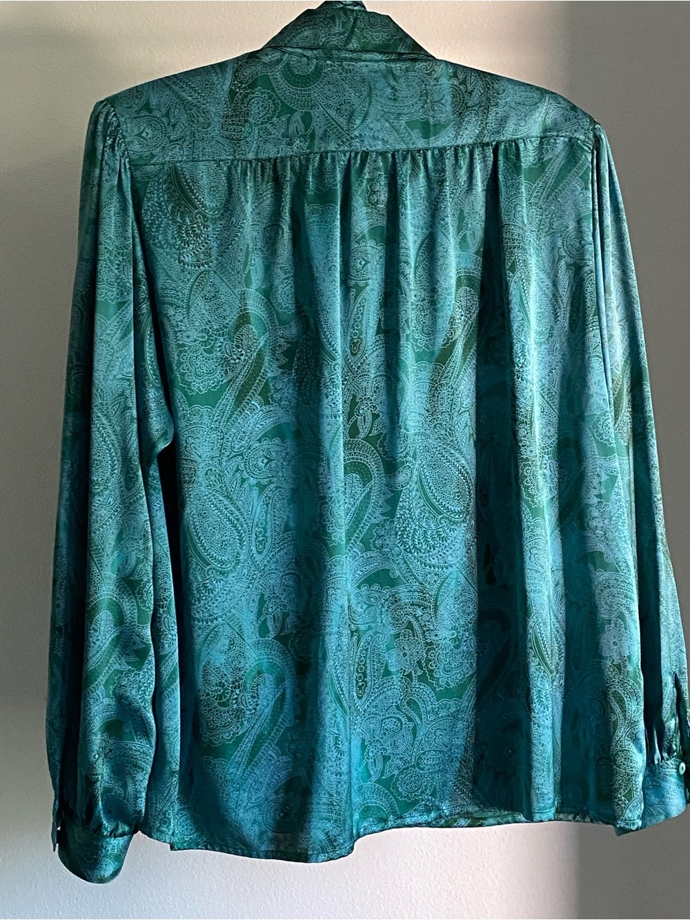 Louis Feraud Teal Paisley Tie-Neck Blouse 6 - Picture 2 of 3